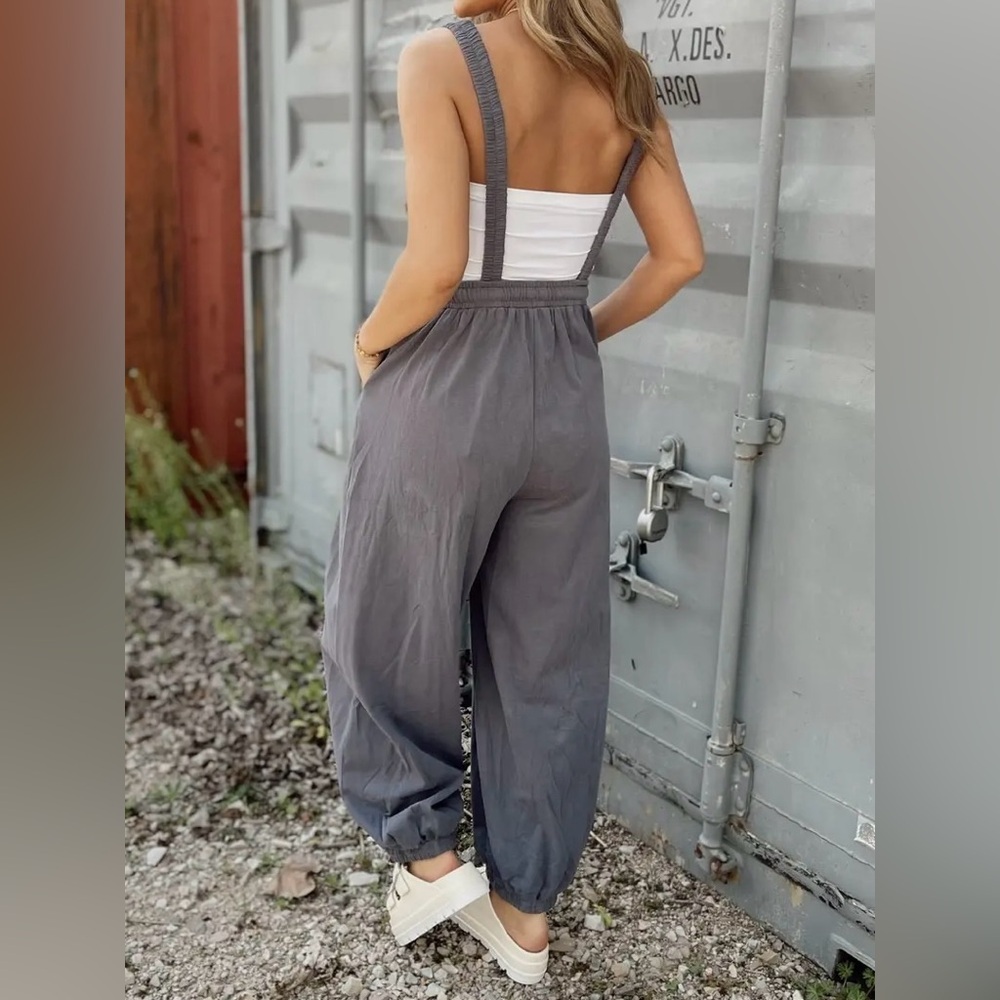 Listicle Charcoal Grey Open Back Jogger Drawstring Jumper Jumpsuit - Picture 4 of 10